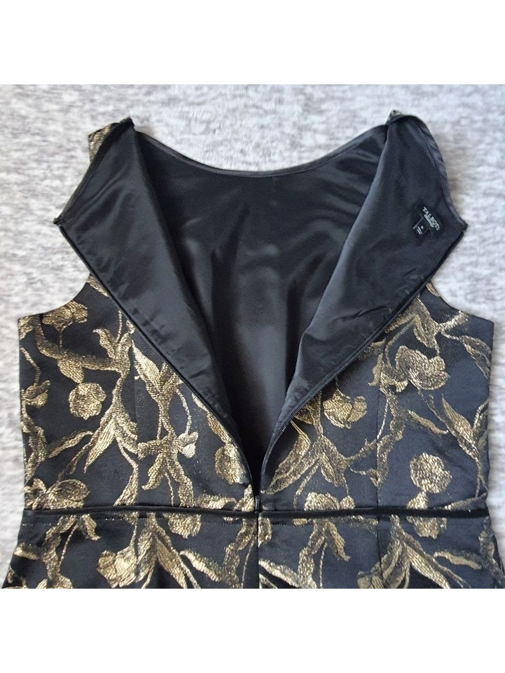 Talbots Sleeveless Gold Floral Midi Sheath Party Dress with Pockets Black Size 8 - Picture 6 of 10